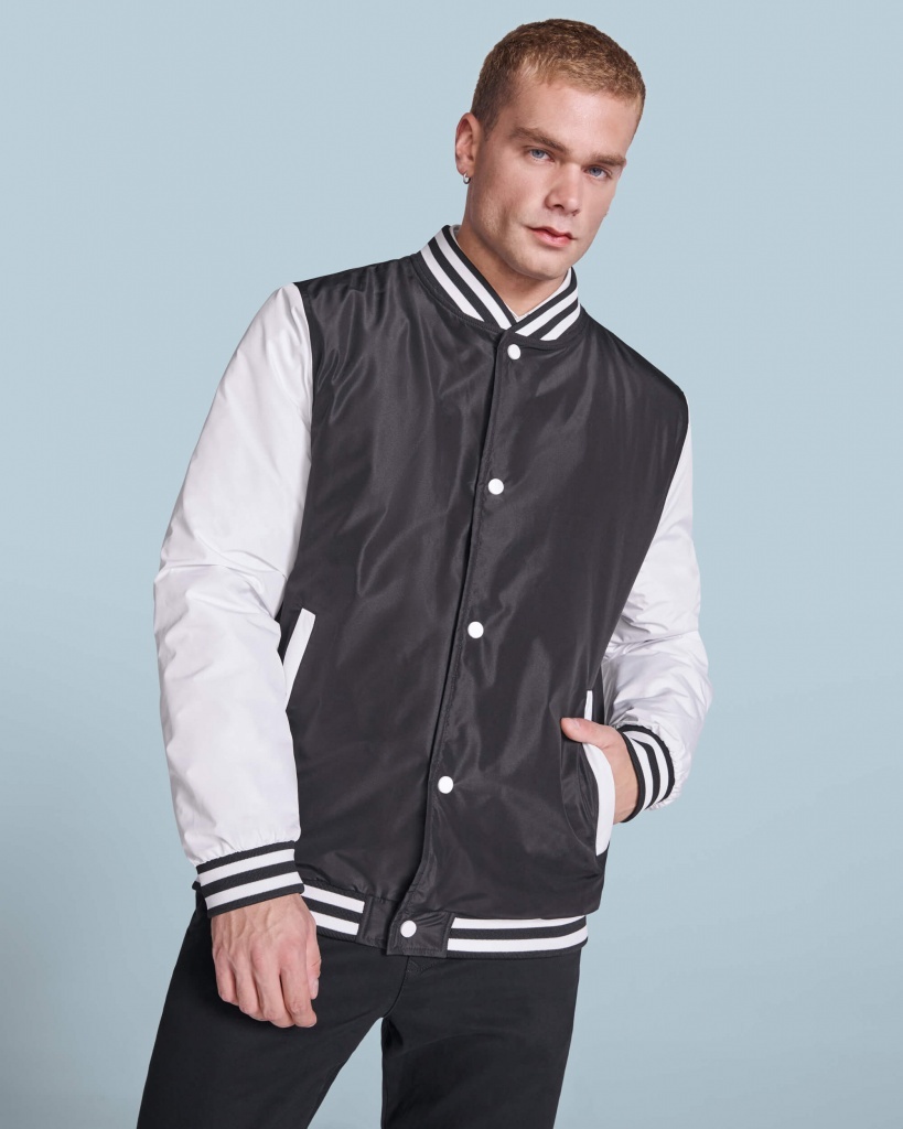 CALIFORNIA - Dwukolorowa kurtka unisex z pikowanym wnętrzem, kieszeniami na suwak i guzikami na zatrzask.