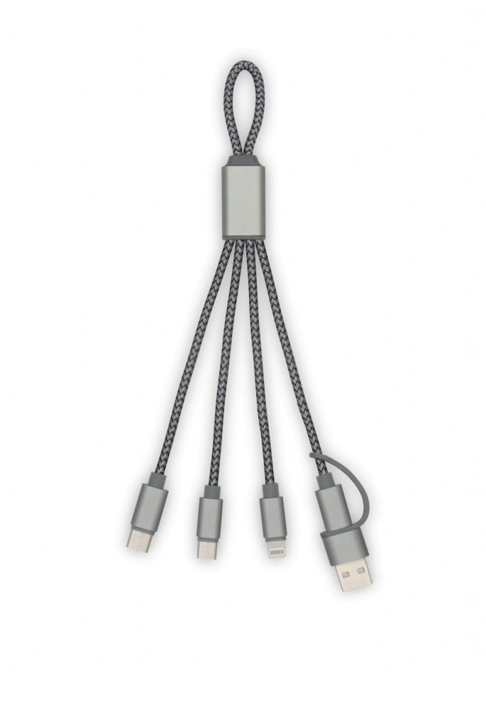 TRIDENT 2 ECO - Wzmocniony kabel do ładowania USB 4w1 -190mm, wykonany z materiału RPET