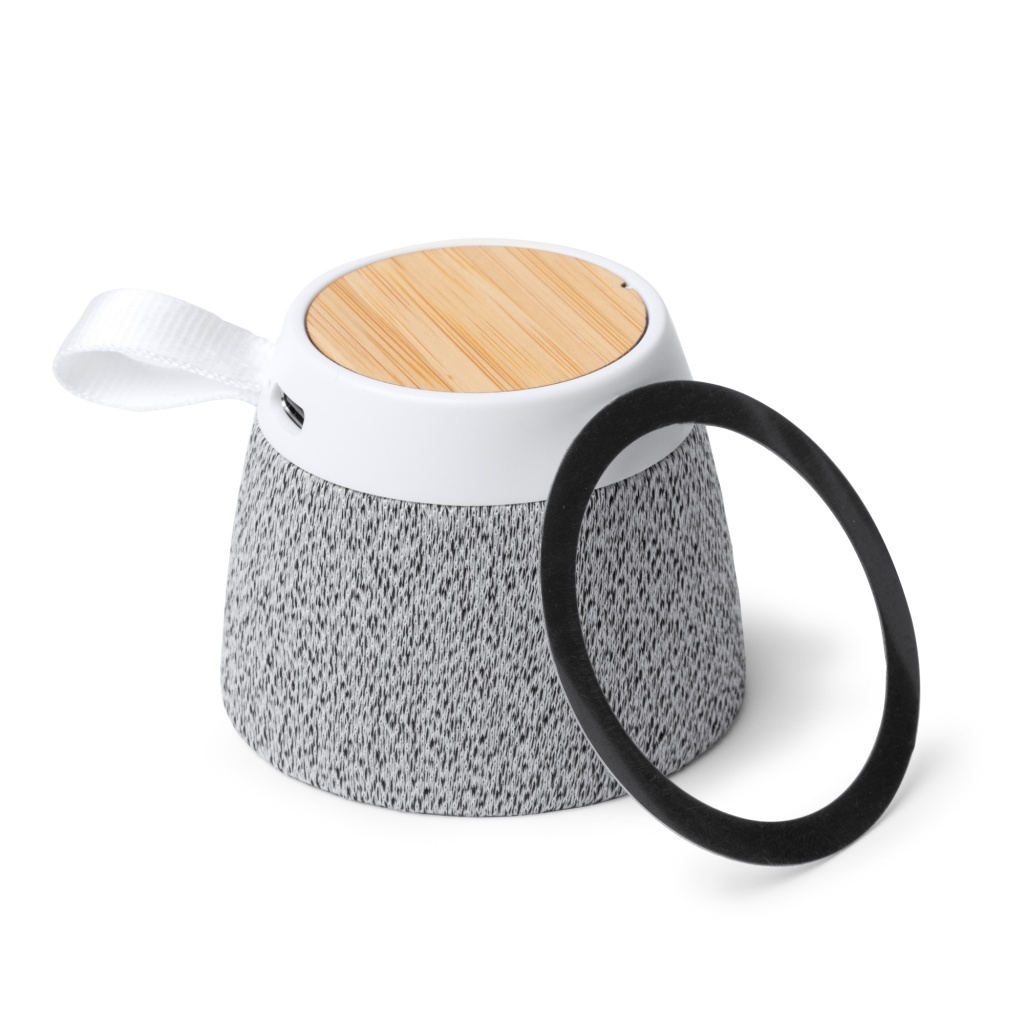 MONARK - Głośnik z obudową z RPET i bambusa z pierścieniem magnetycznym do smartfona