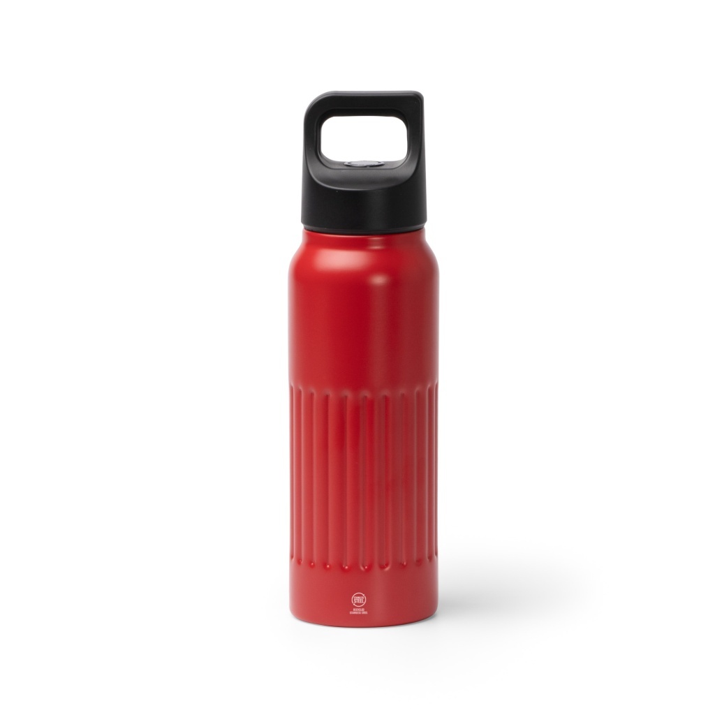 MORONI - Butelka z podwójnymi ściankami ze stali nierdzewnej z recyklingu z uchwytem i otwarciem na przycisk, 500ml