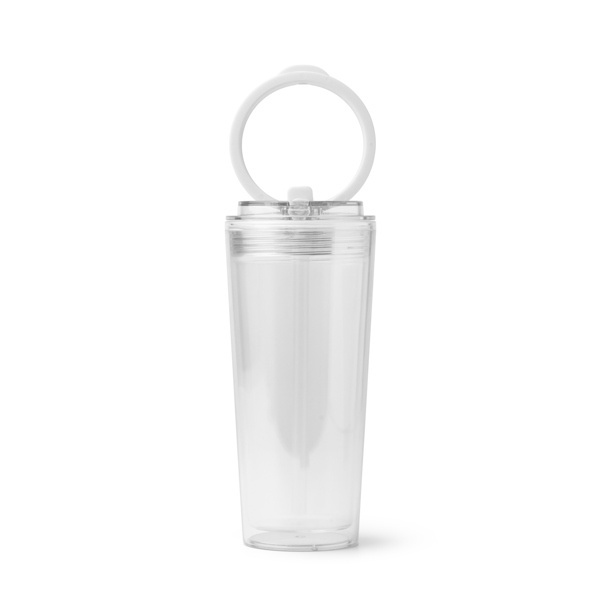 GRANT - Półprzezroczysty kubek z PS ze słomką i uchwytem, 670ml